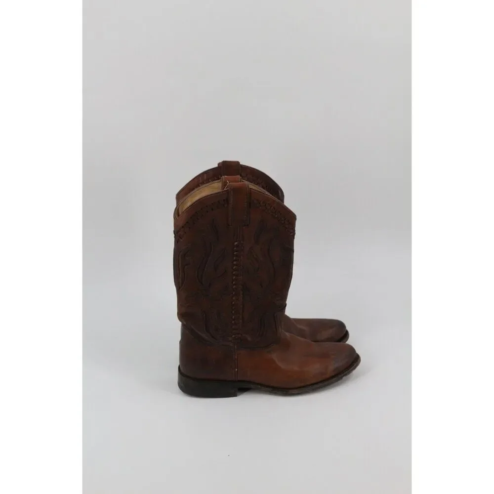 Frye Wyatt Overlay Cowboy Boots Womens 8B Brown Distressed Leather Western Moto